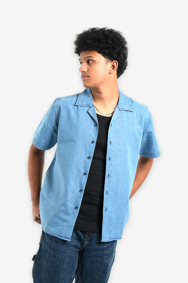 Finesse Denim Cuban Collar Shirts - Finesse Lifestyle