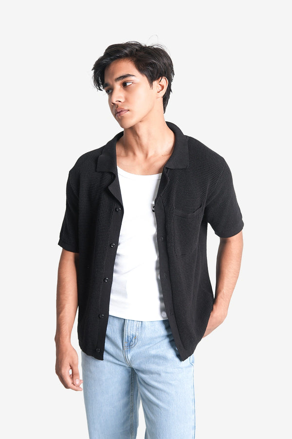 Finesse Knitted Cuban Collar Polo Shirt