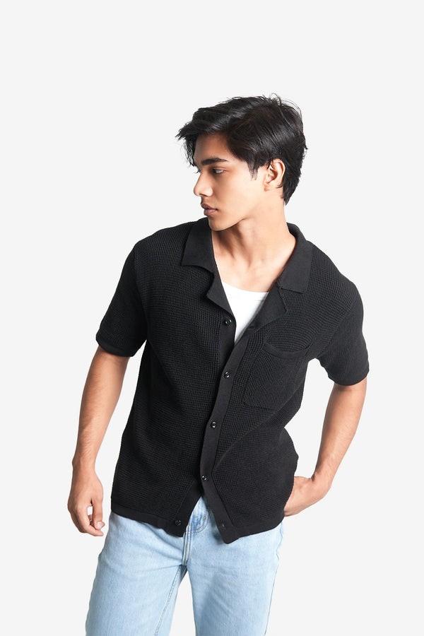 Finesse Knitted Cuban Collar Polo Shirt