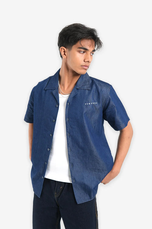 Finesse Denim Cuban Collar Shirts - Finesse Lifestyle