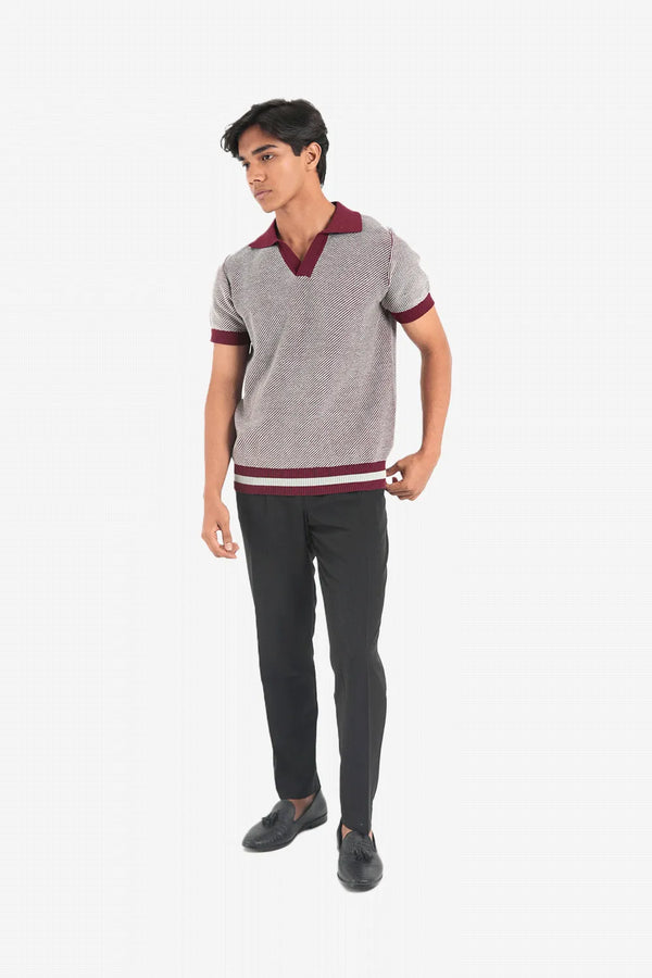 Finesse Half Sleeve Stripe Knitted Polo - Finesse Lifestyle
