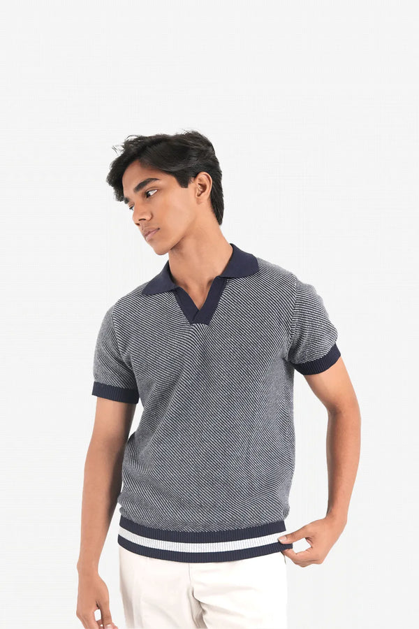 Finesse Half Sleeve Stripe Knitted Polo - Finesse Lifestyle