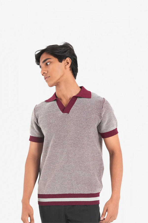 Finesse Half Sleeve Stripe Knitted Polo - Finesse Lifestyle