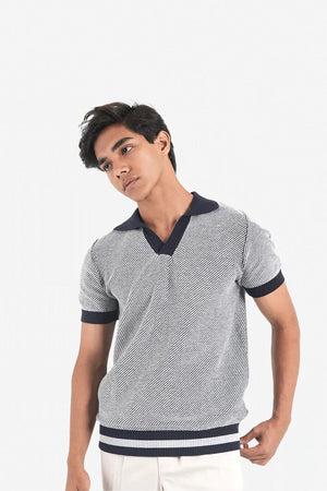 Finesse Half Sleeve Stripe Knitted Polo - Finesse Lifestyle