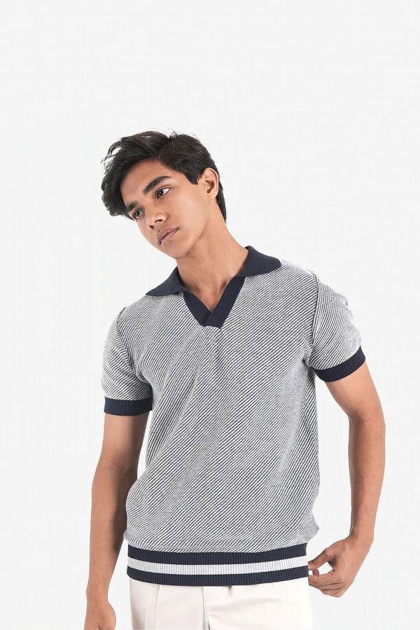 Finesse Half Sleeve Stripe Knitted Polo - Finesse Lifestyle